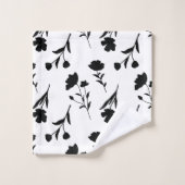 Weiß mit Schwarz-Blume-Muster Badhandtuch Set (Waschlappen)