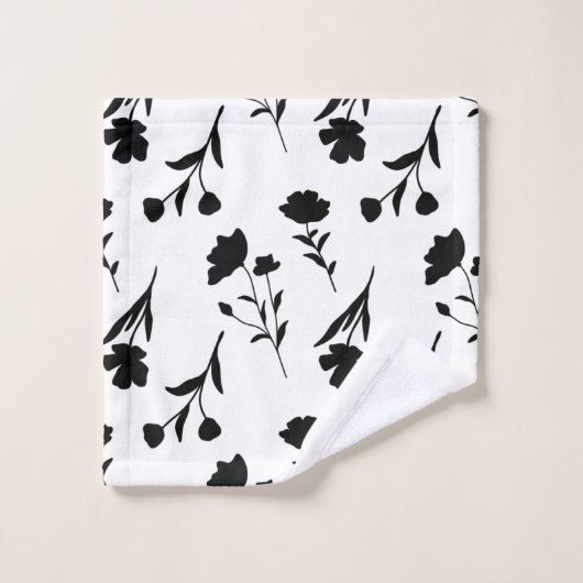 Weiß mit Schwarz-Blume-Muster Badhandtuch Set (Waschlappen)