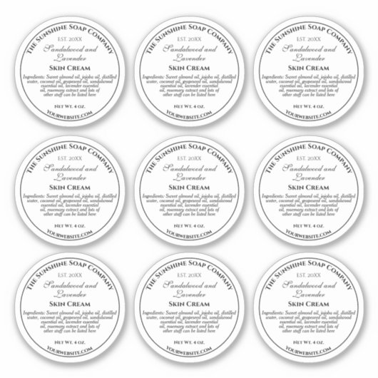 Weiß mit Schwarz-Text-Kosmetik Jar Lid Label 2.5" (Vorderseite)