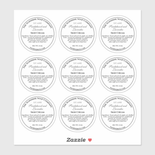 Weiß mit Schwarz-Text-Kosmetik Jar Lid Label 2.5" (Blatt)