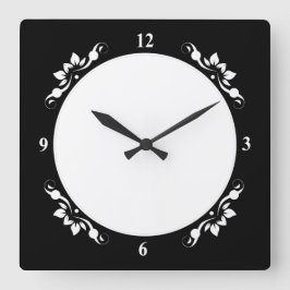 Weiß mit schwarzem Dekor - Persönliche Kunst Quadratische Wanduhr