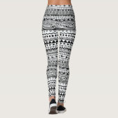 Weiß mit schwarzem Ethnic-Design-Muster Leggings (Rückseite)