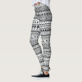 Weiß mit schwarzem Ethnic-Design-Muster Leggings (Links)