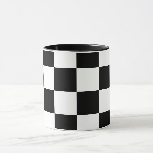 Weiß mit schwarzem Quadrat Muster 11 oz Combo Tasse (Zentrum)