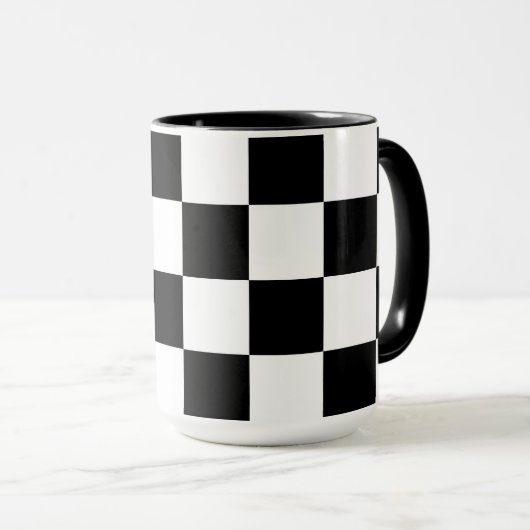 Weiß mit schwarzem Quadrat Muster 15 oz Combo Tasse (VorderseiteRechts)