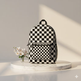 Weiß mit schwarzem Quadratmuster-Stil Bedruckter Rucksack