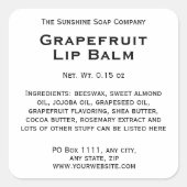 Weiß mit schwarzem Text-Lippenbalsam-Tube-Etikett Quadratischer Aufkleber (Vorderseite)