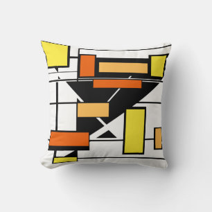 Weiß mit schwarzen gelben orangen geometrischen Fo Kissen