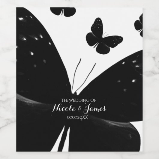 Weiß mit schwarzen Schmetterlingen Party Weinetike Weinetikett (Einzelnes Label)