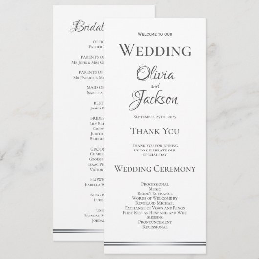 Weiß mit Silbergraue Hochzeit Programm (Vorne/Hinten)