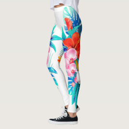 Weiß mit tropischen Blume Leggings
