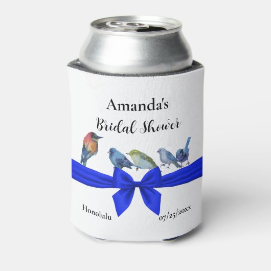Weiß mit Vögeln auf einem blauen Brautparty Dosenkühler (Kanne Rückseite)