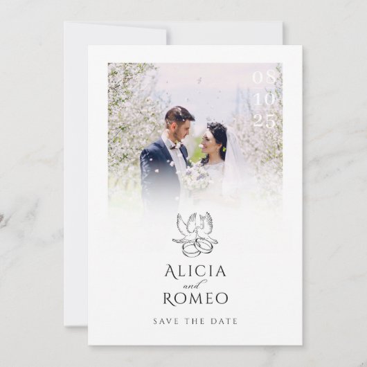 Weiß Moderne Hochzeit des minimalistischen Fotos Save The Date (Vorderseite)