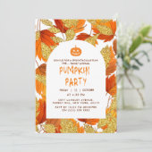 Weiß | Moderne Imitate Glitzer Blätter Halloween Einladung (Stehend Vorderseite)