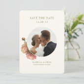 Weiß | Moderne Olive Green Rose Save the Date Einladung (Stehend Vorderseite)