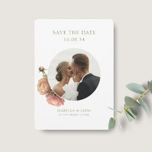Weiß Moderne Olive-Grün-Rose Save-the-Date-Karte Einladung