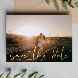 Weiß modernes Foto Das HochzeitGold Save the Date Folieneinladung