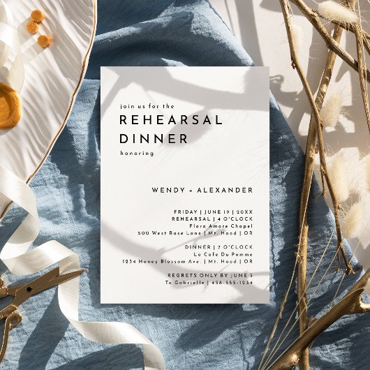 Weiß Modernes, kühnes Hochzeitessen Probe Einladung