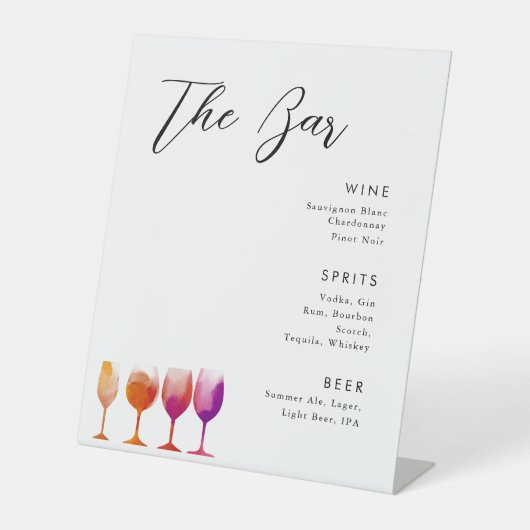 Weiß Modernes, minimalistisches Hochzeitsgetränk Sockelschild (Vorderseite)