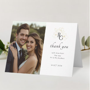 Weiß Monogram FaltWedding Dankeschön-Karte Dankeskarte