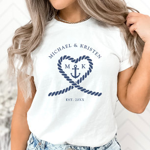Weiß & Nautischblaue Seil-Herz-Anker-Hochzeit  T-Shirt