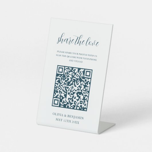 Weiß | Navy Share Liebe QR Code Sockelschild (Vorderseite)