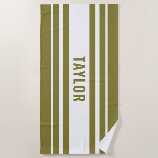 Weiß & Olive Vintages Seehaus Strandtuch (Vorderseite)