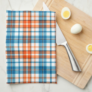 Weiß Orange Blau Kariertes Tartan Design Geschirrtuch
