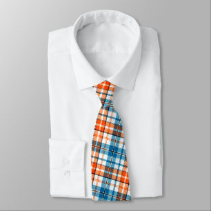 Weiß Orange Blau Kariertes Tartan Design  Krawatte
