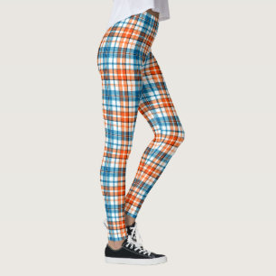Weiß Orange Blau Kariertes Tartan Design  Leggings