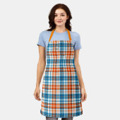 Weiß Orange Blau Kariertes Tartan Design Schürze (Getragen)