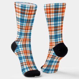 Weiß Orange Blau Kariertes Tartan Design  Socken