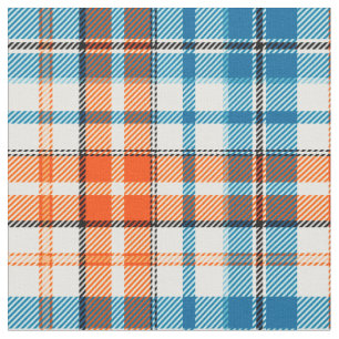 Weiß Orange Blau Kariertes Tartan Design Stoff