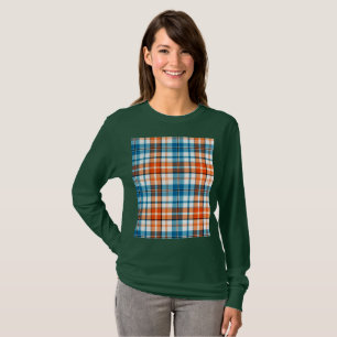 Weiß Orange Blau Kariertes Tartan Design T-Shirt