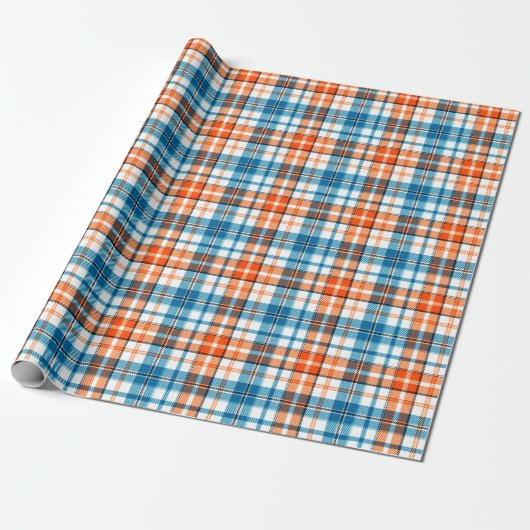 Weiß Orange Blau Karo Tartan Design Geschenkpapier (Ungerollt)