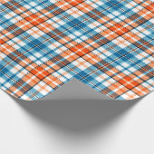 Weiß Orange Blau Karo Tartan Design Geschenkpapier (Ecke)