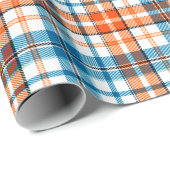 Weiß Orange Blau Karo Tartan Design Geschenkpapier (Rolleneckpunkt)