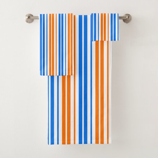 Weiß Orange Blau Vertikale Streifen Design Badhandtuch Set (Insitu)