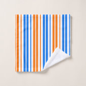Weiß Orange Blau Vertikale Streifen Design Badhandtuch Set (Waschlappen)