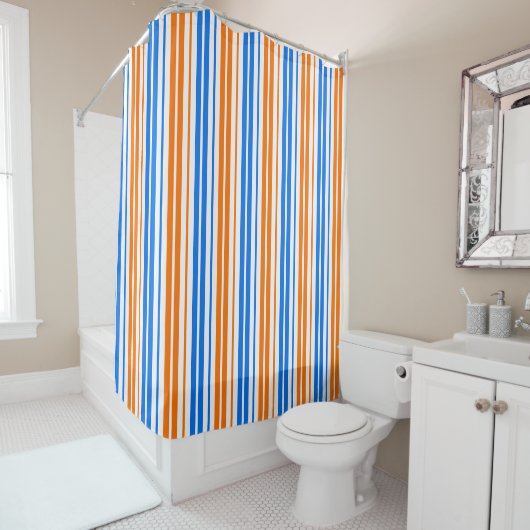 Weiß Orange Blau Vertikale Streifen Design Duschvorhang (Beispiel)