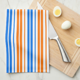 Weiß Orange Blau Vertikale Streifen Design Geschirrtuch