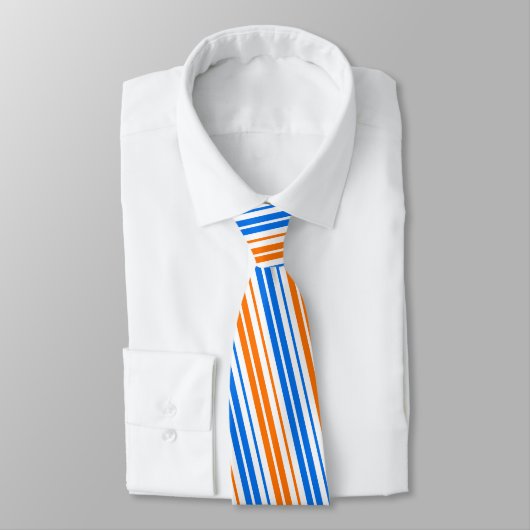 Weiß Orange Blau Vertikale Streifen Design Krawatte (Gebunden)