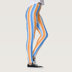 Weiß Orange Blau Vertikale Streifen Design Leggings