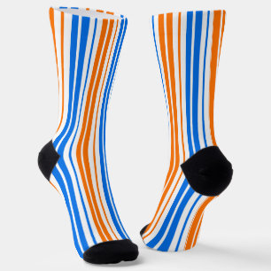 Weiß Orange Blau Vertikale Streifen Design   Socken