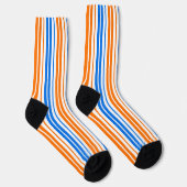 Weiß Orange Blau Vertikale Streifen Design   Socken (Rechts)