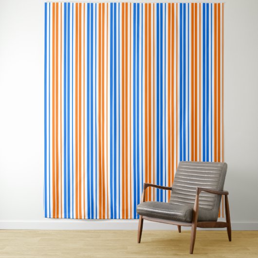 Weiß Orange Blau Vertikale Streifen Design   Wandteppich (Beispiel)