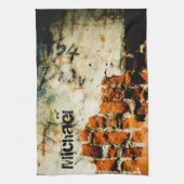 Weiß orange Coole Wand Grafiti aus alten Ziegeln I Geschirrtuch (Vertikal)