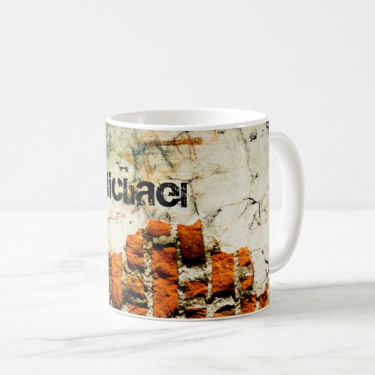 Weiß orange Coole Wand Grafiti aus alten Ziegeln I Kaffeetasse (VorderseiteRechts)