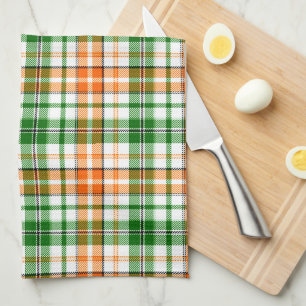 Weiß Orange Grün Kariertes Tartan Design  Geschirrtuch