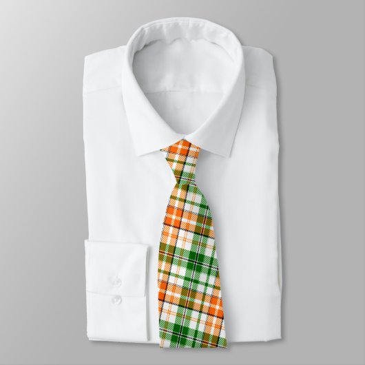 Weiß Orange Grün Kariertes Tartan Design Krawatte (Gebunden)